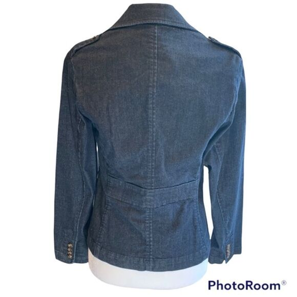Talbots Petites denim blazer dark wash stretch military utility size 6 - Picture 2 of 10